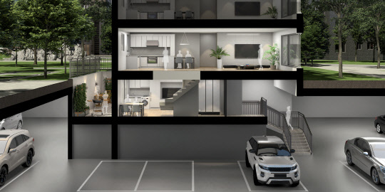 복층형 1층 세대 특화설계 '캐슬 듀플렉스 가든하우스'단면도 이미지. <롯데건설 제공>